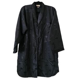 A'Milano Intimates Black Floral Jacquard Satin Sleep Shirt Large